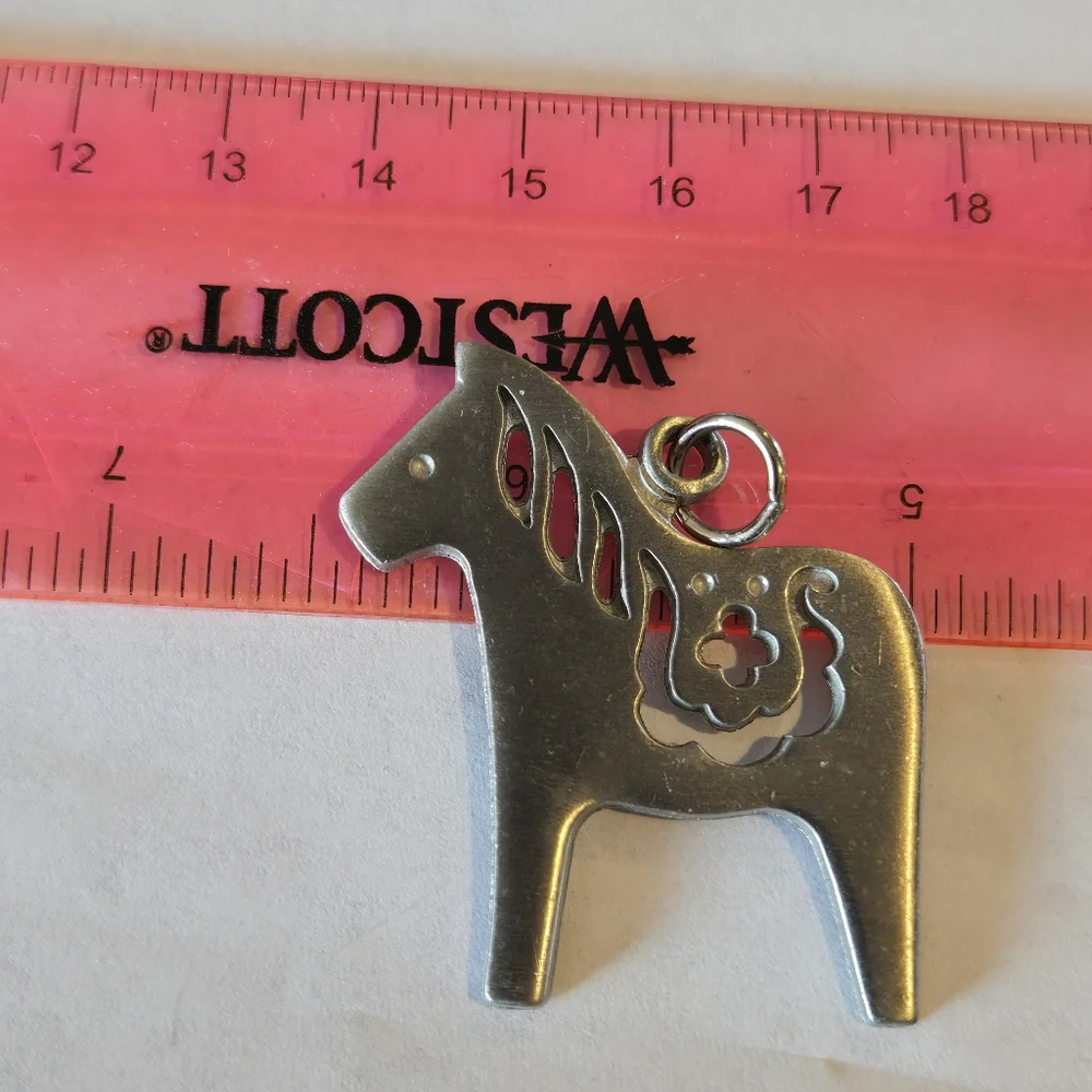 Rune Tennesmed Metal Dala Horse Pendant Mid-Century Modern Pewter Swedish - Picture 7 of 9
